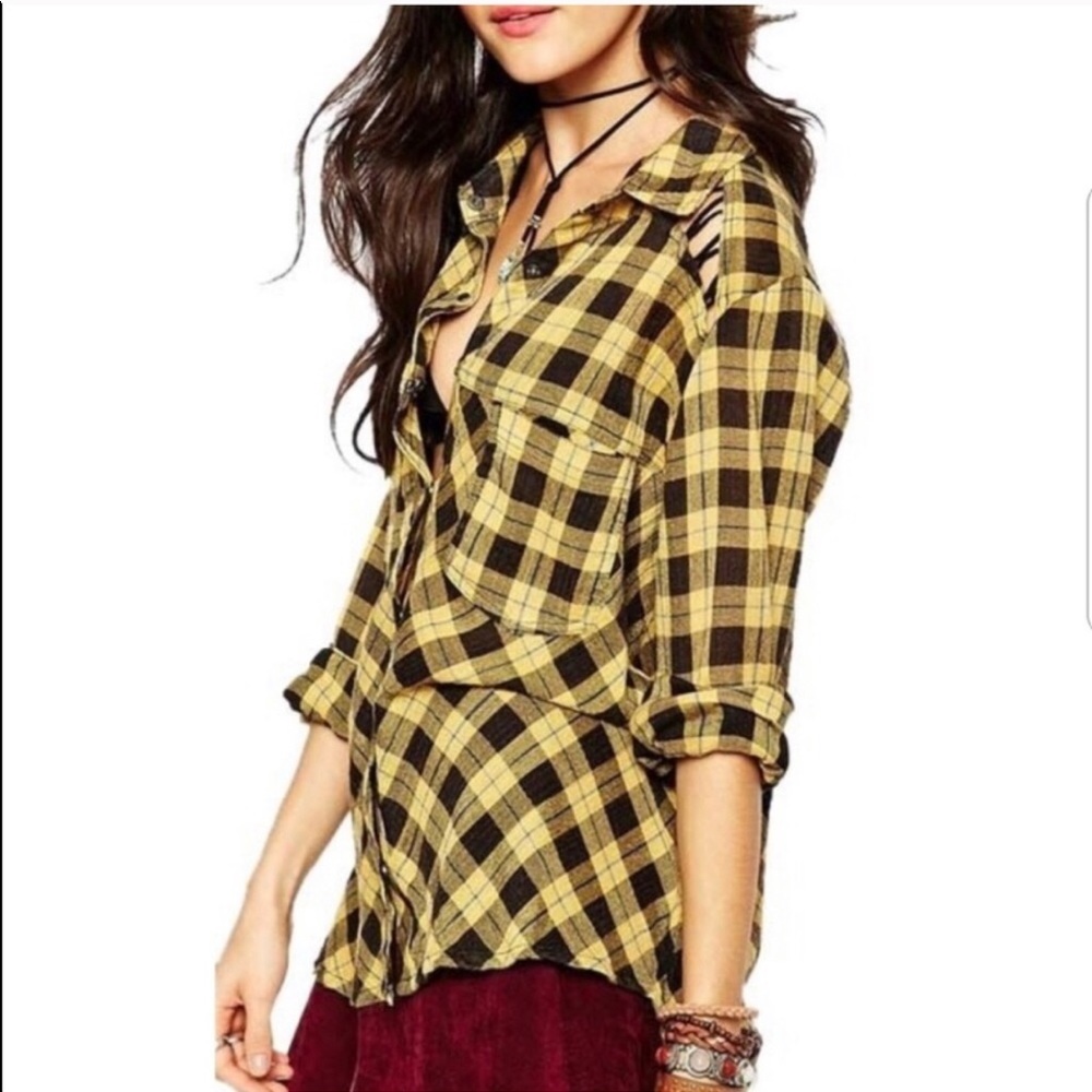 Free People Gauzy Plaid Flannel Shirt